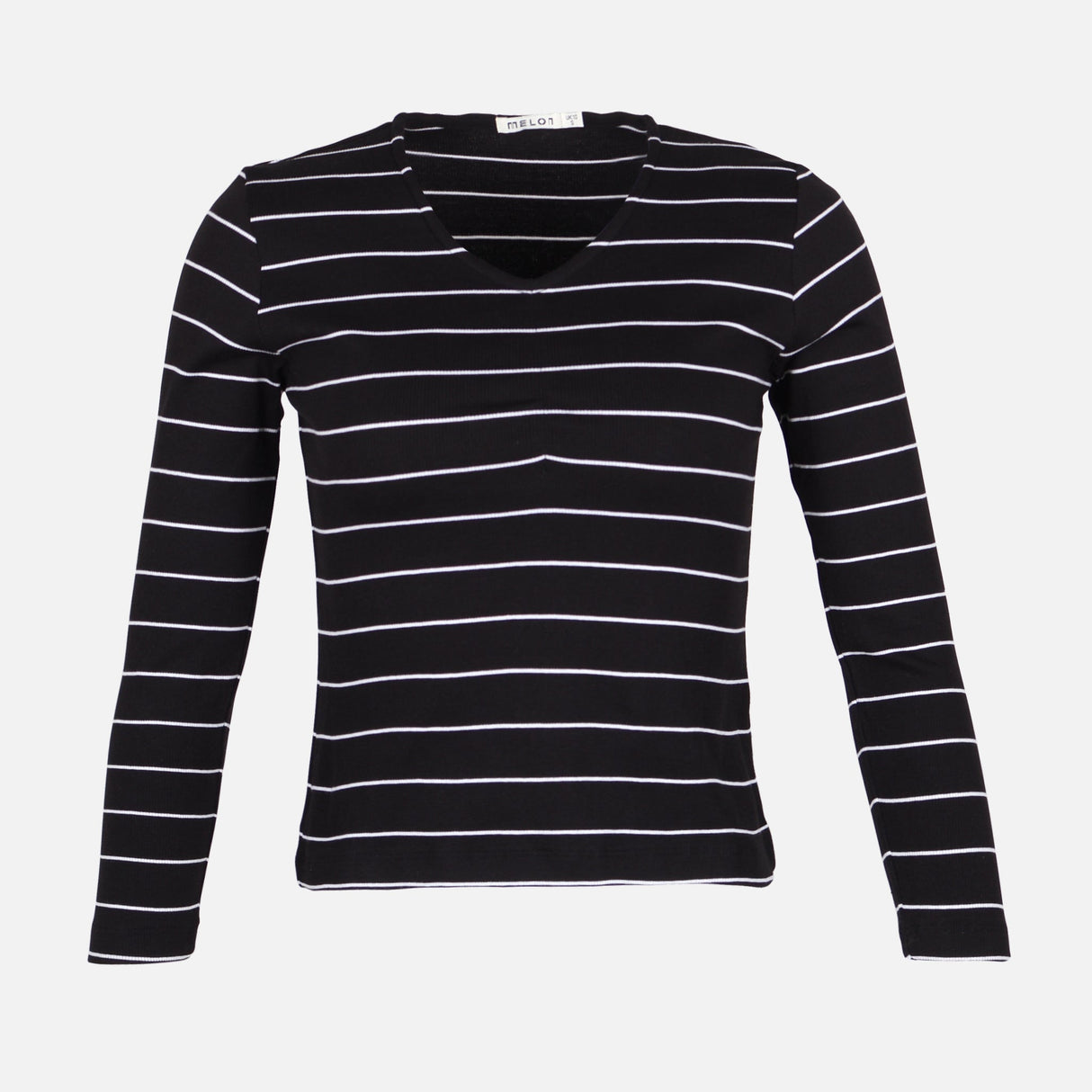 WOMEN RIBBED STRIPE T-SHIRT LONG SLEEVE