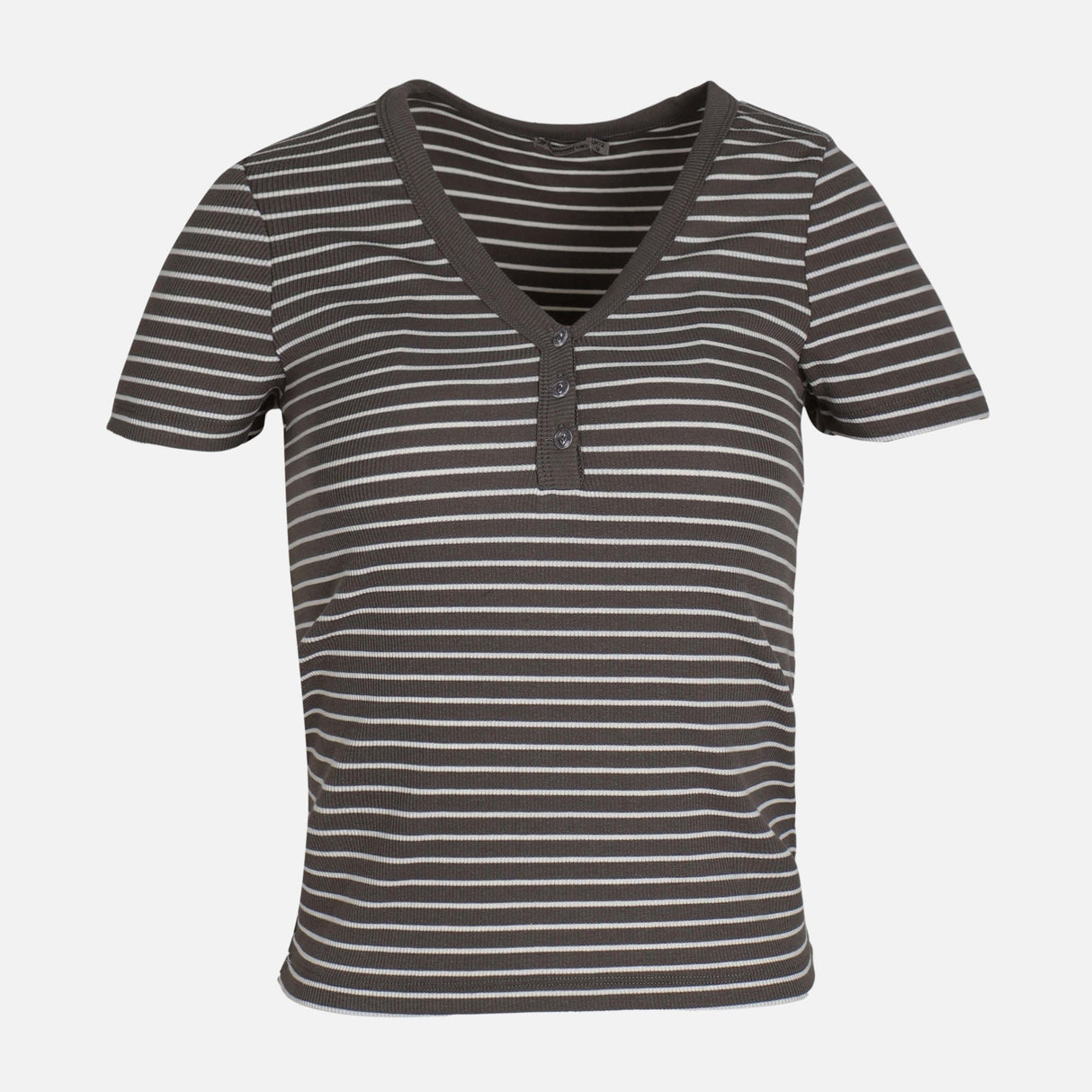 WOMEN RIB BUTTONED STRIPED TEE
