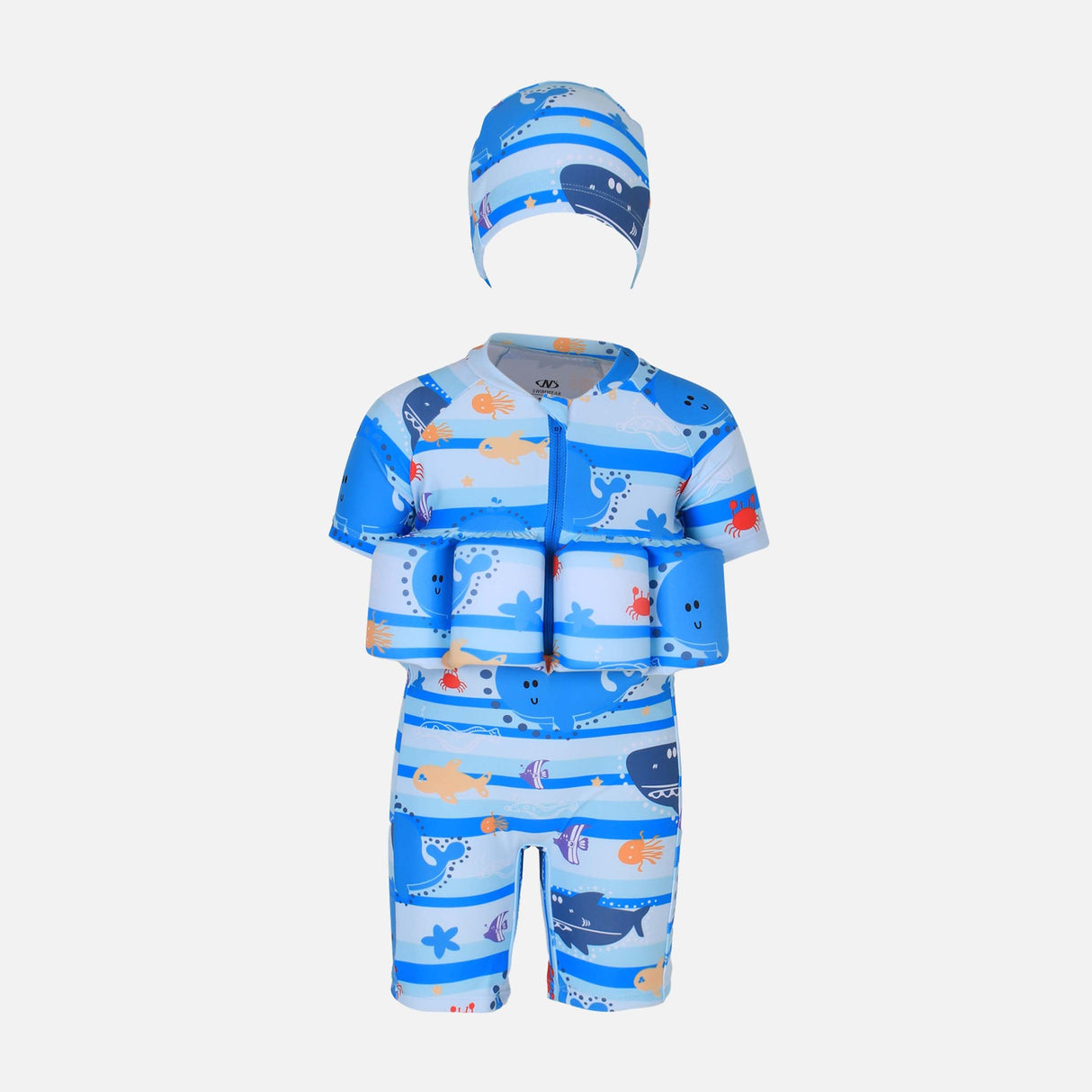 BOYS FLOATING SWIMSUIT B-LEG SHORT SLEEVE W/ CAP