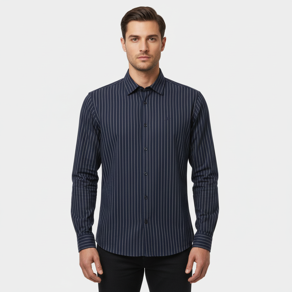 قميص رجالي مخطط بأكمام طويلة