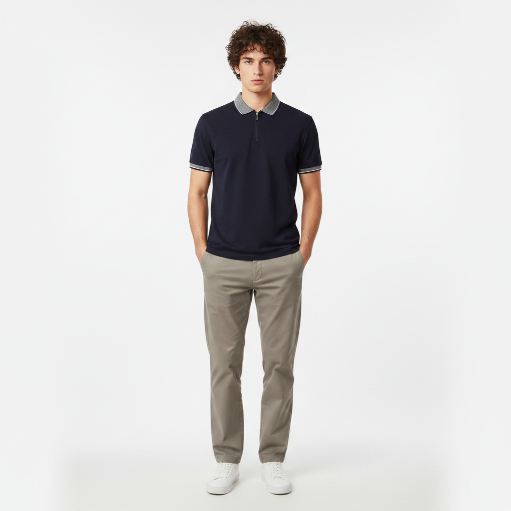 Men Structured Polo With Zip Closure
