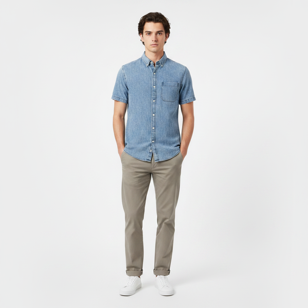 Men Woven Shirt Short Sleeve With Pocket