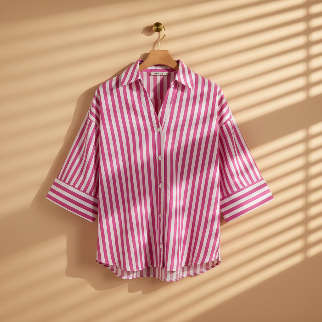 Women Long Sleeve Linen Blend Stripes Shirt