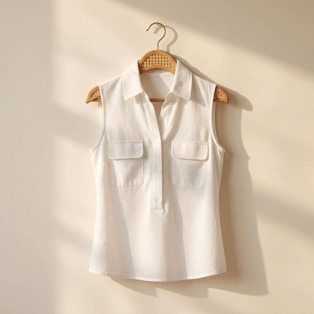 Women Sleeveless Collared Blouse With Pockets