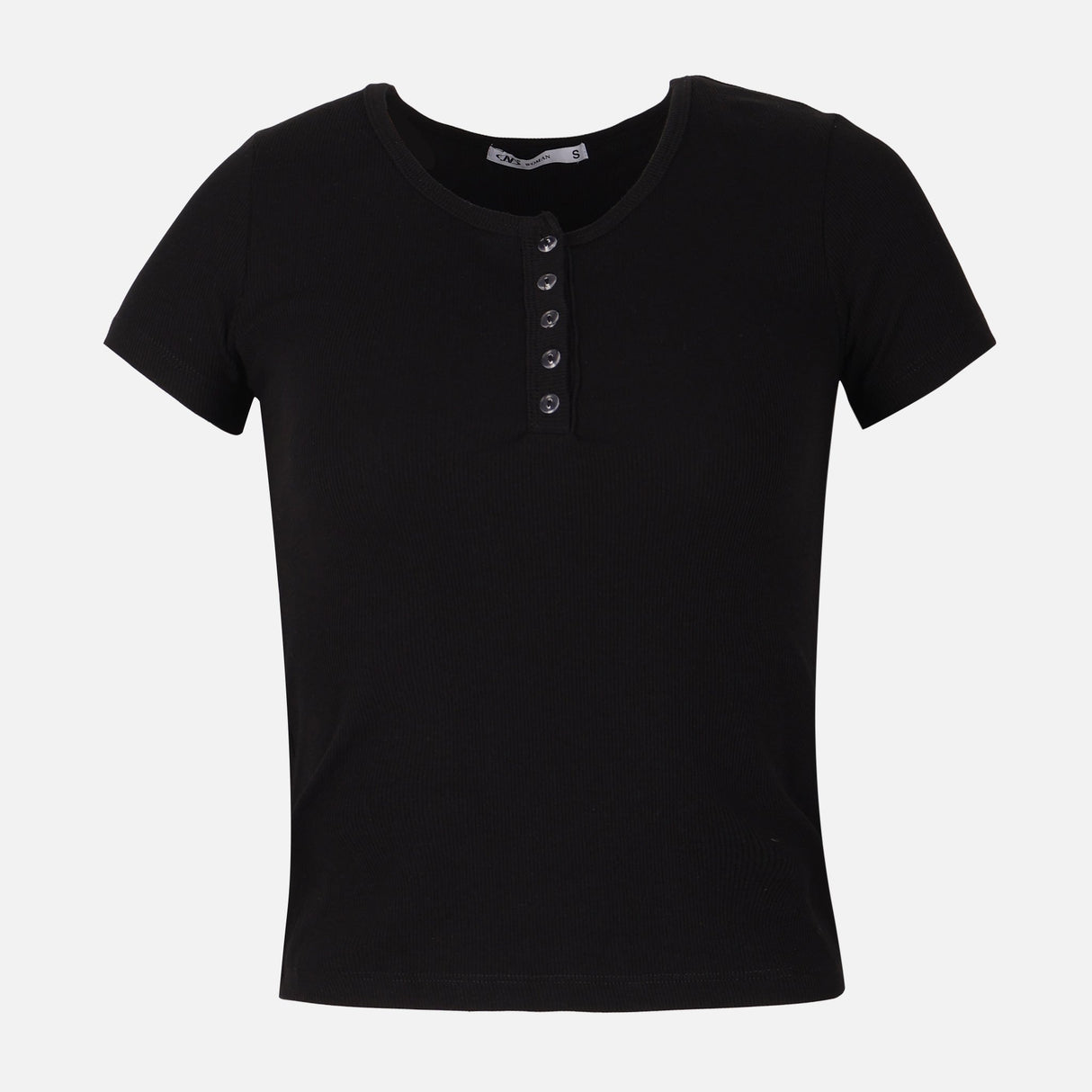 Women Rib Basic Placket T-Shirt