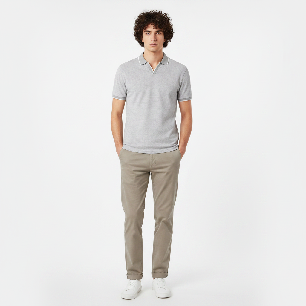 Men Structured Polo V-Neck Opening