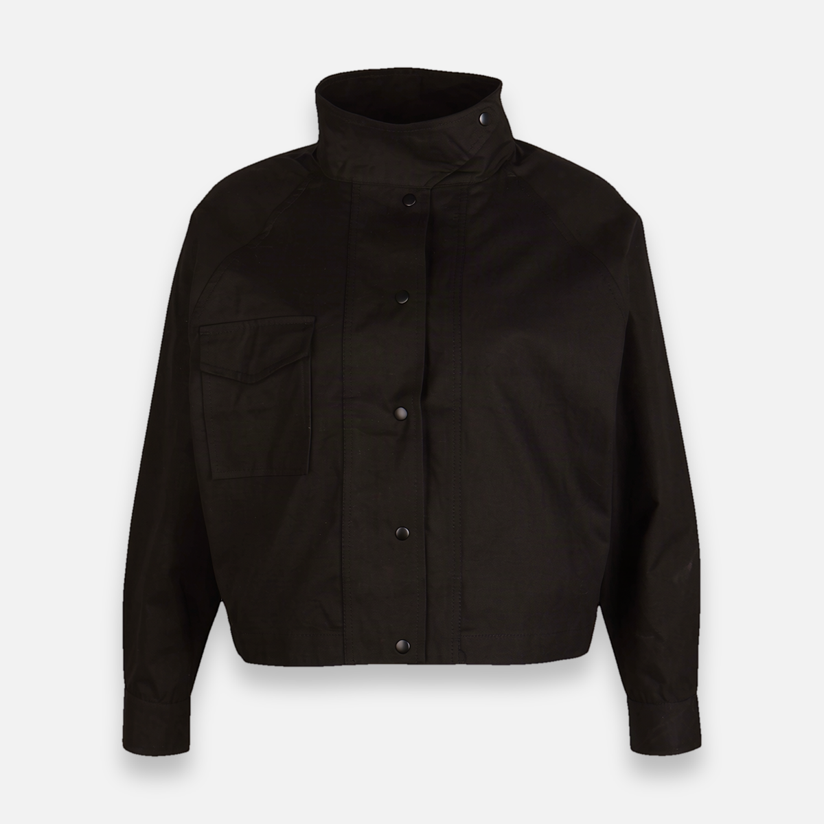 Women Woven Cropped Jacket With High Collar