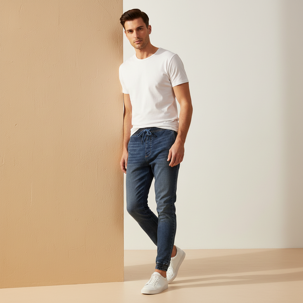Men Knitted Denim Jogger Pant