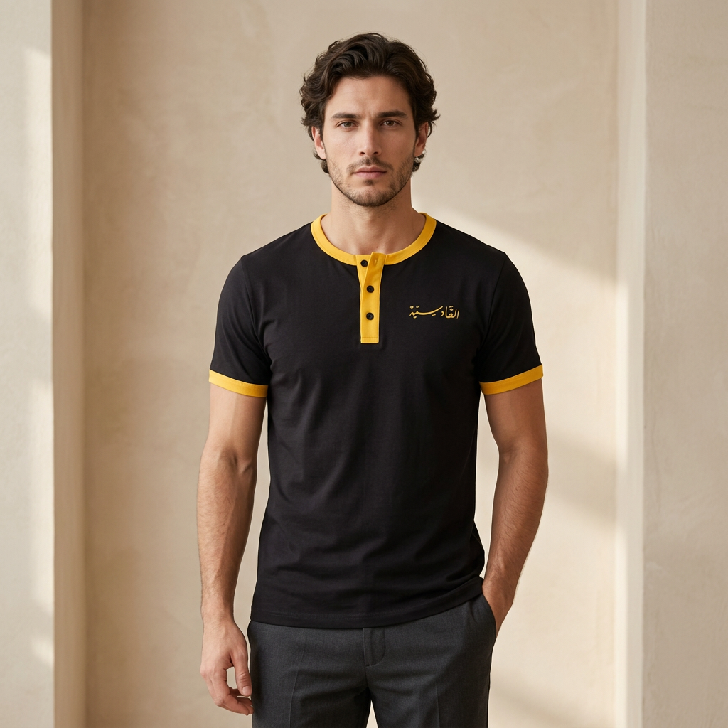 Qadsia Sc Men T-Shirt Henley Neck Short Sleeve