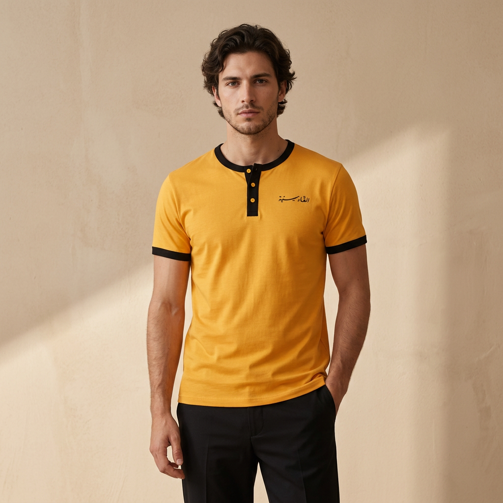 Qadsia Sc Men T-Shirt Henley Neck Short Sleeve