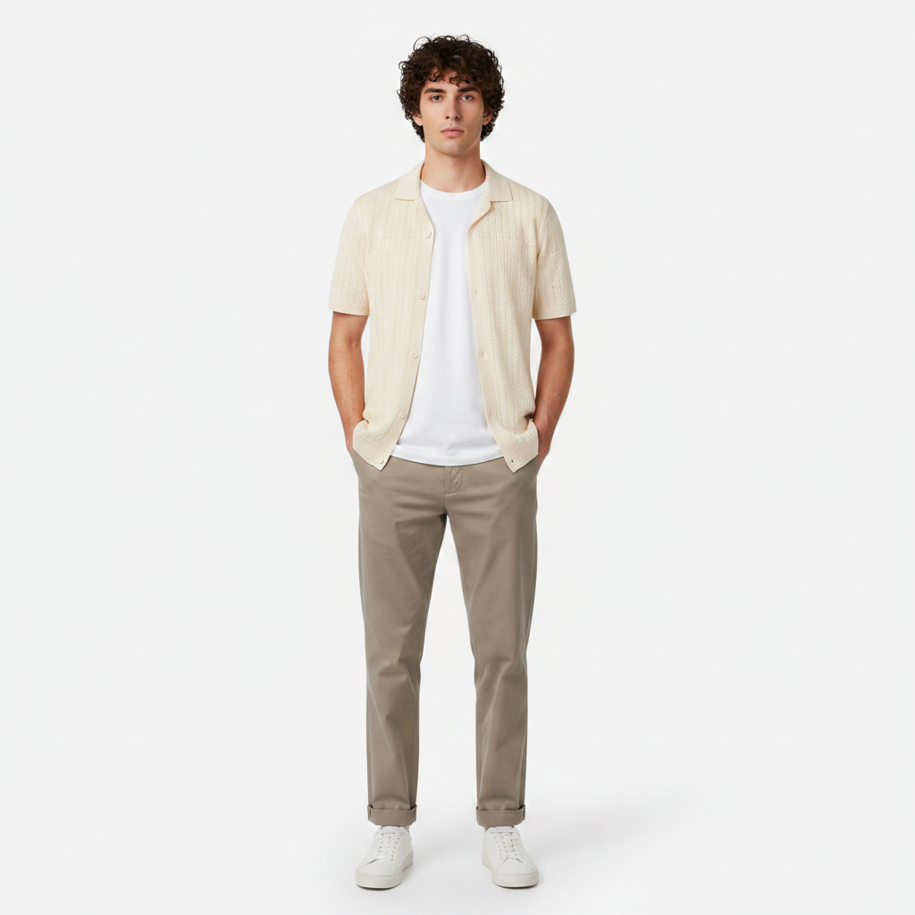 Men Plain Knitted Short Sleeve Shirt