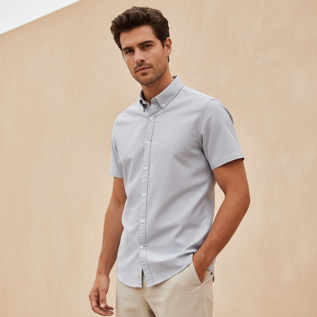 Men Plain Oxford Short Sleeve Shirt