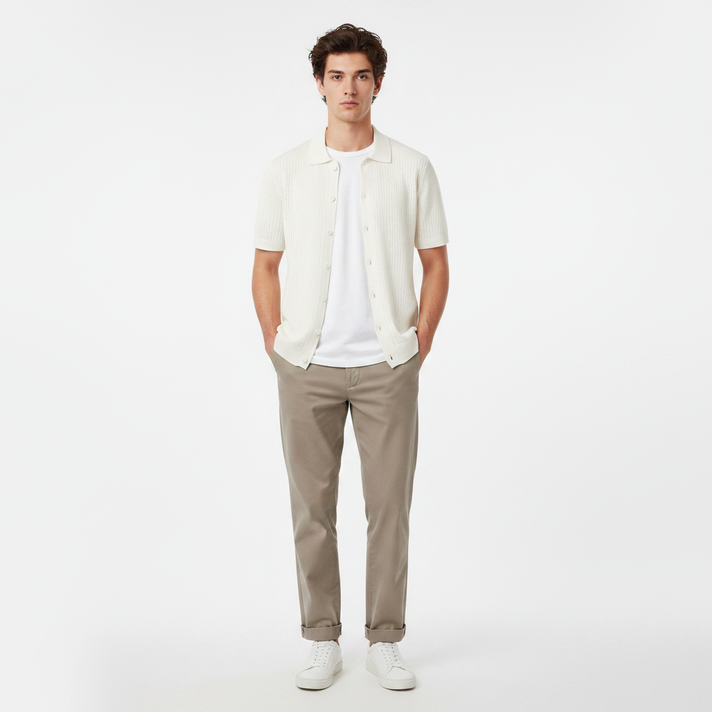 Men Woven Knitted Short Sleeve Shirt