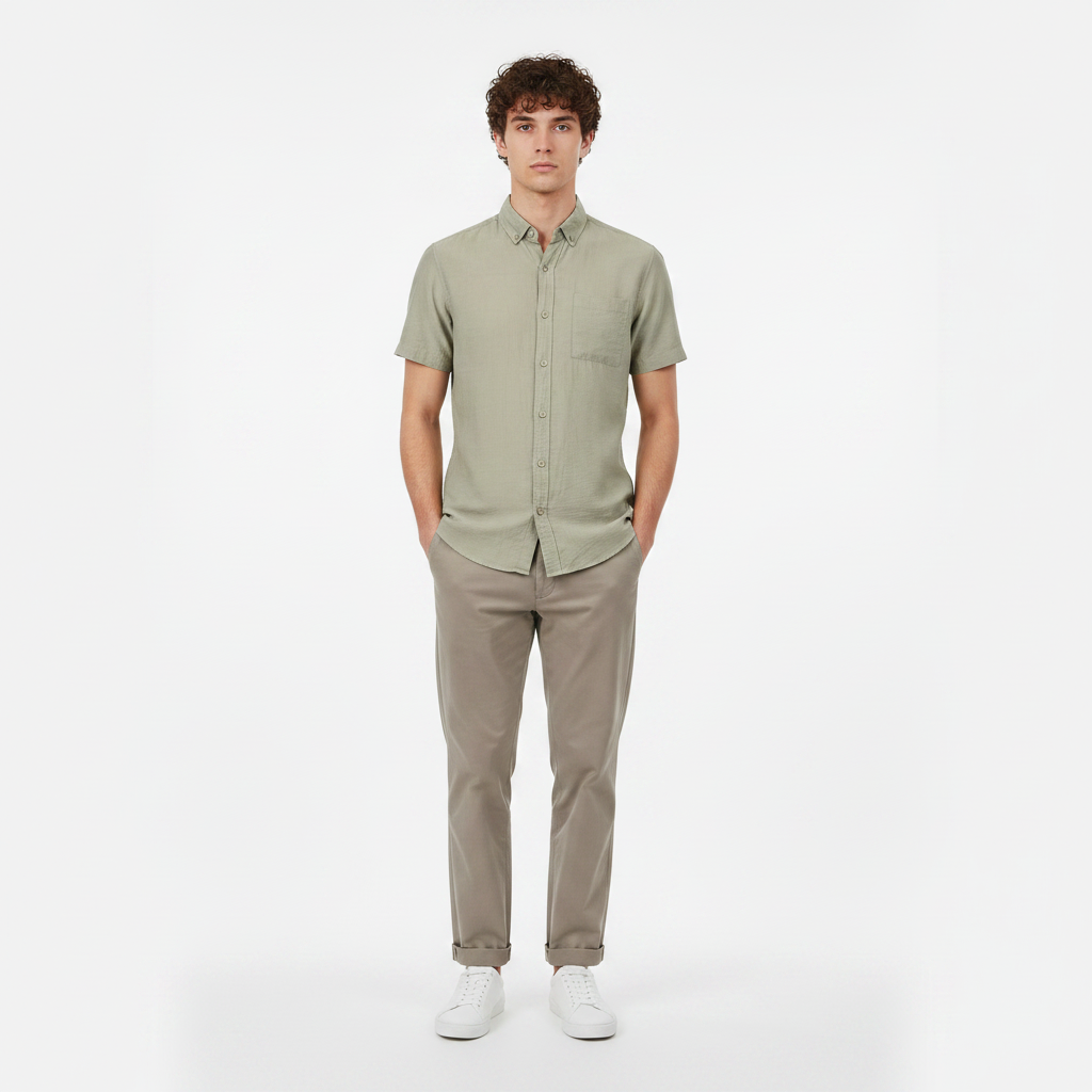 Men Plain Woven Short Sleeve Shirt