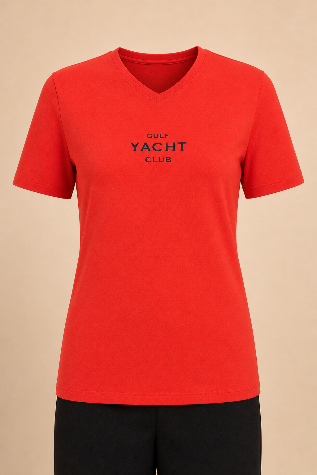 MNBFS70 WOMEN'S BASIC MODAL BLEND V NECK TEE / MNBFS70 WOMEN - RED - on model