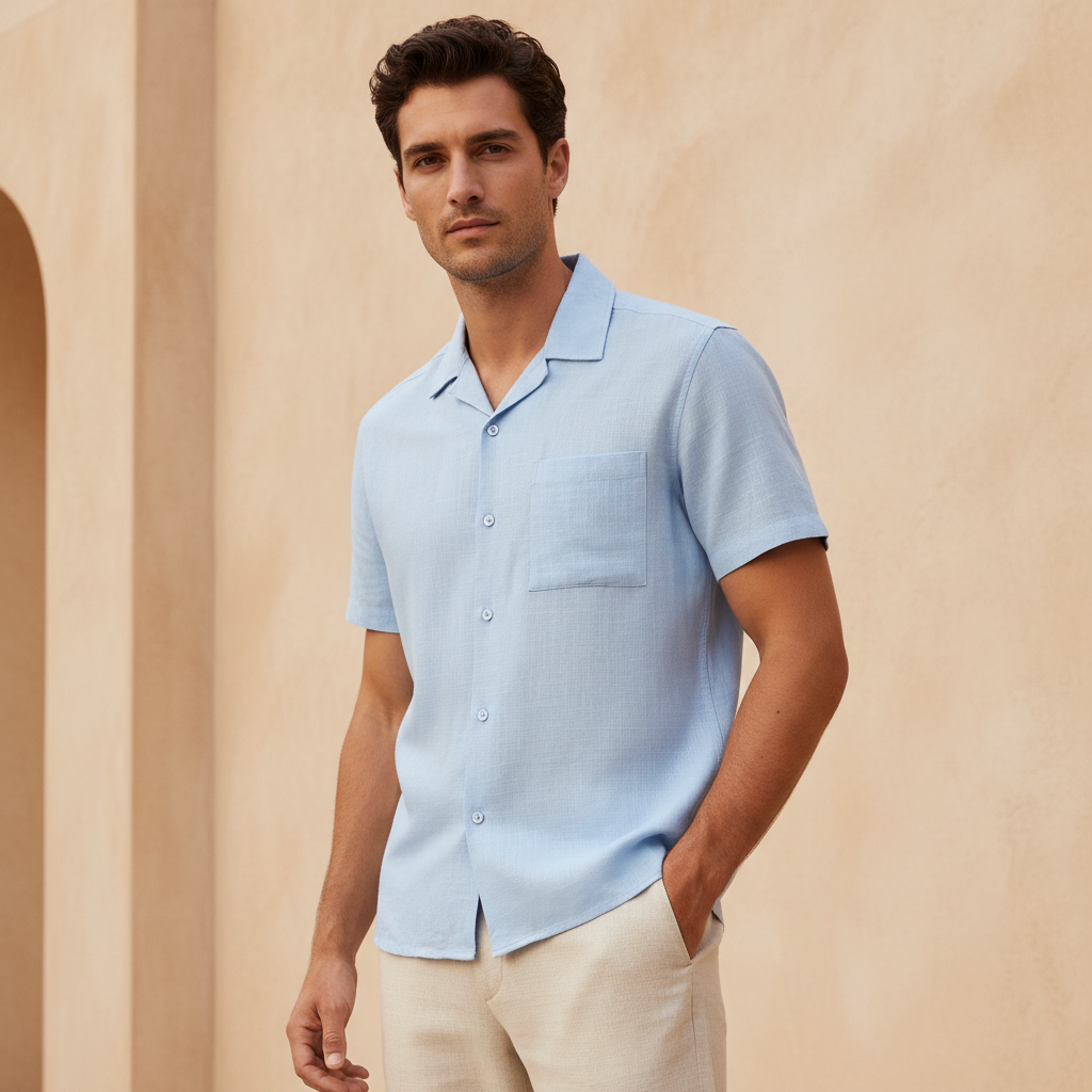 Men Woven Plain Short Sleeve Shirt