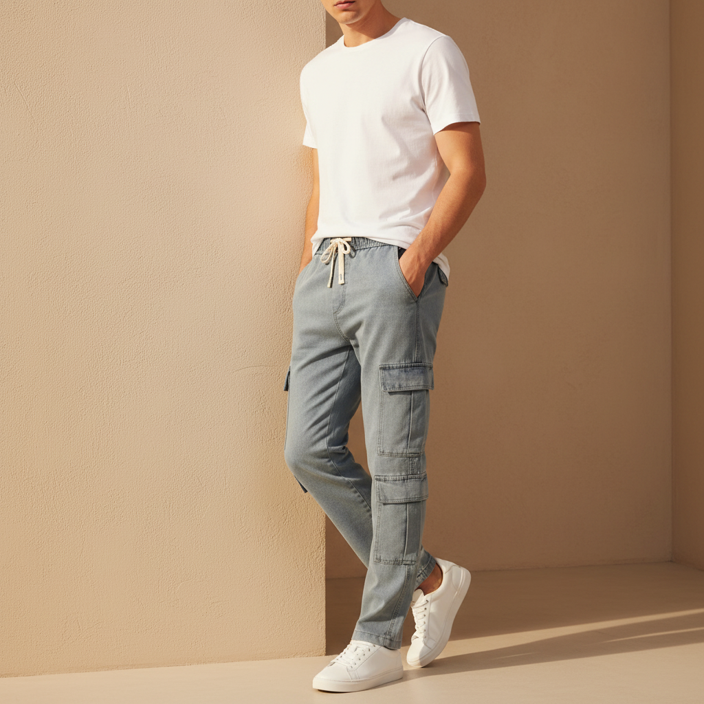 Men Denim Cargo Jogger