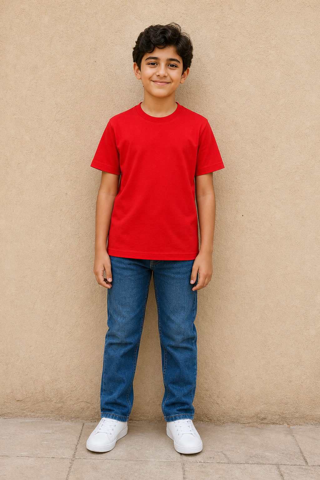 A02004-26 UNISEX SCHL T-SHIRT / A02004-26 UNISEX SCHL T-SHIR - RED - on model
