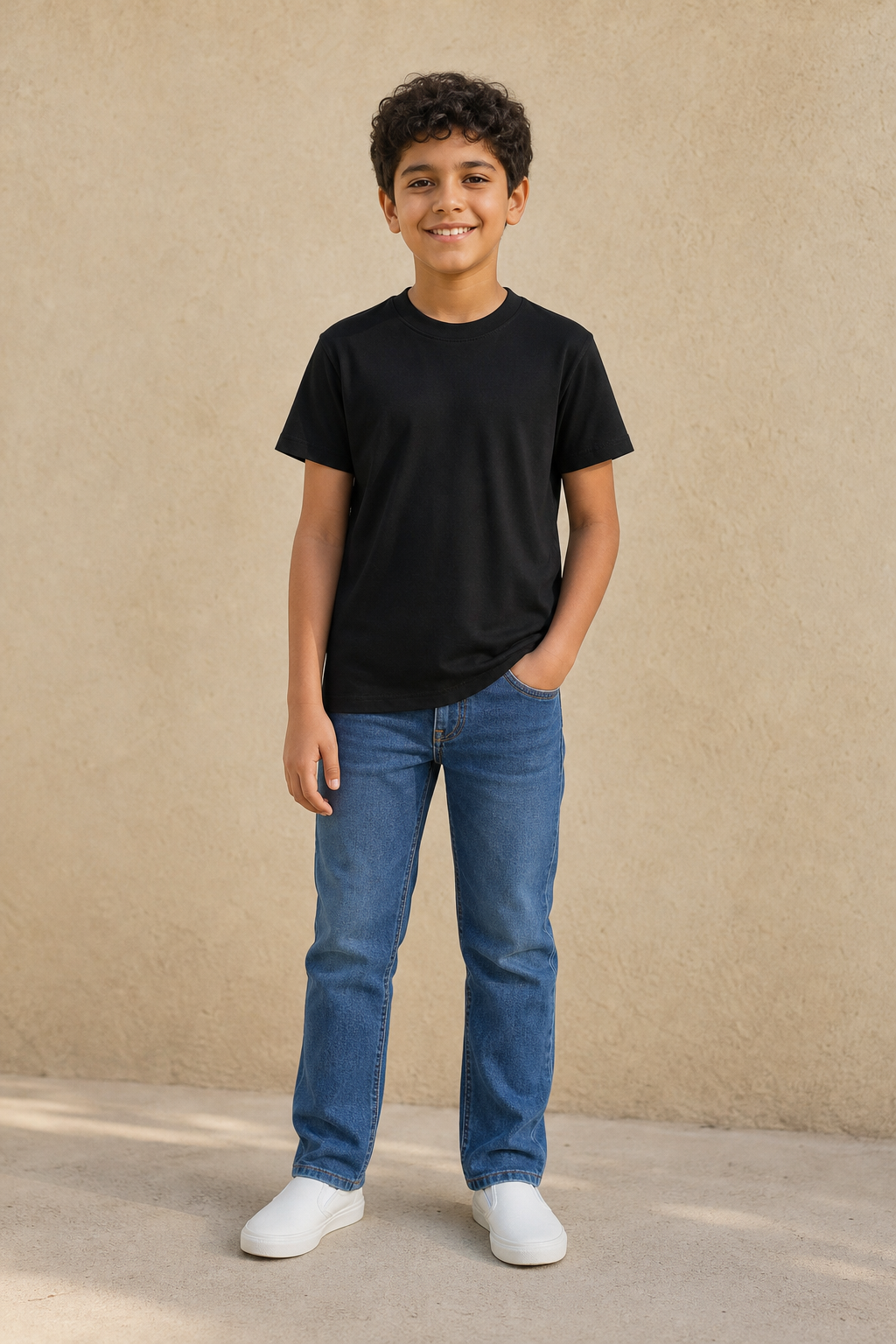 A02004-26 UNISEX SCHL T-SHIRT / A02004-26 UNISEX SCHL T-SHIR - BLACK - on model