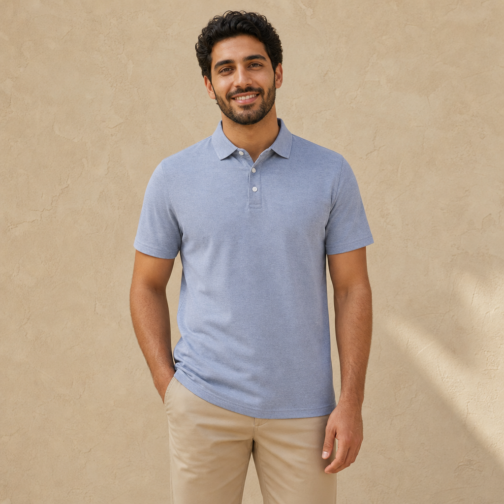 SMQ26 MENS SPORTS POLO SHIRT / SMQ26 MENS SPORTS POLO SHIRT - BLUE - on model