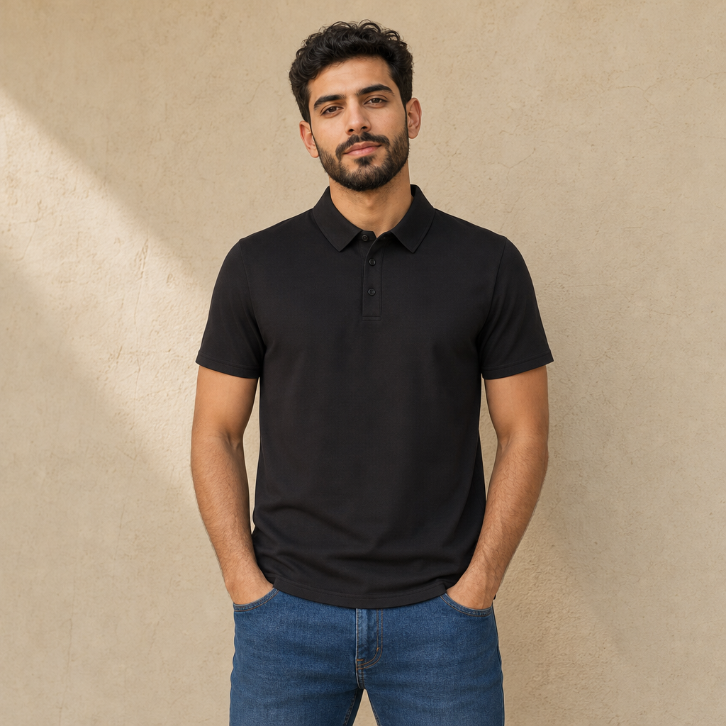SMQ29 MENS SPORTS POLO SHIRT / SMQ29 MENS SPORTS POLO SHIRT - BLACK - on model
