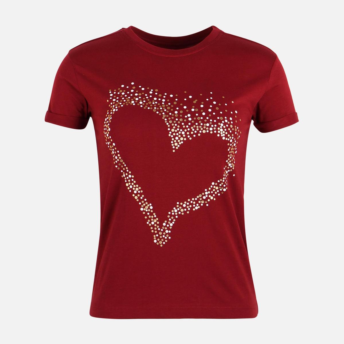 Women Rolled Sleeve Heart Print T-Shirt