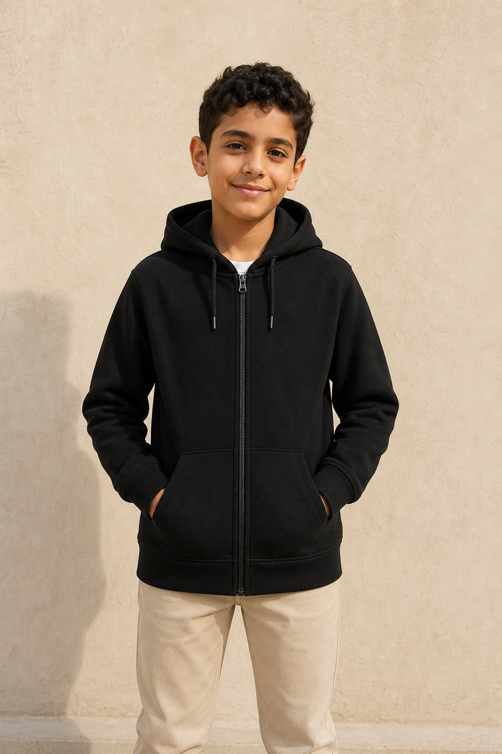 DT2605-B BOYS CARDIGAN W/H / DT2605-B BOYS CARDIGAN W/H - BLACK - on model