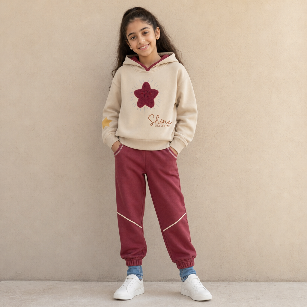 03-17063-JG GIRLS HOODIE SET / 03-17063-JG GIRLS HOODIE SET - VANIL-REDV - on model