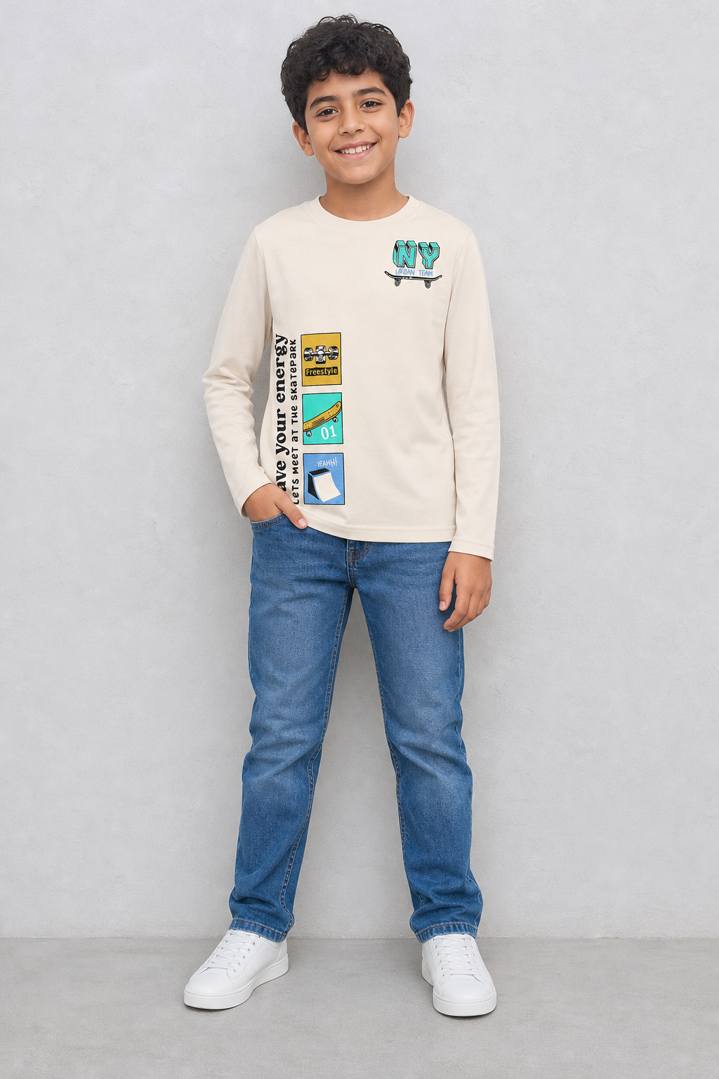SLSN2638-JB BOYS GRAPHIC T SHIRT / SLSN2638-JB BOYS GRAPHIC - IVORY - on model