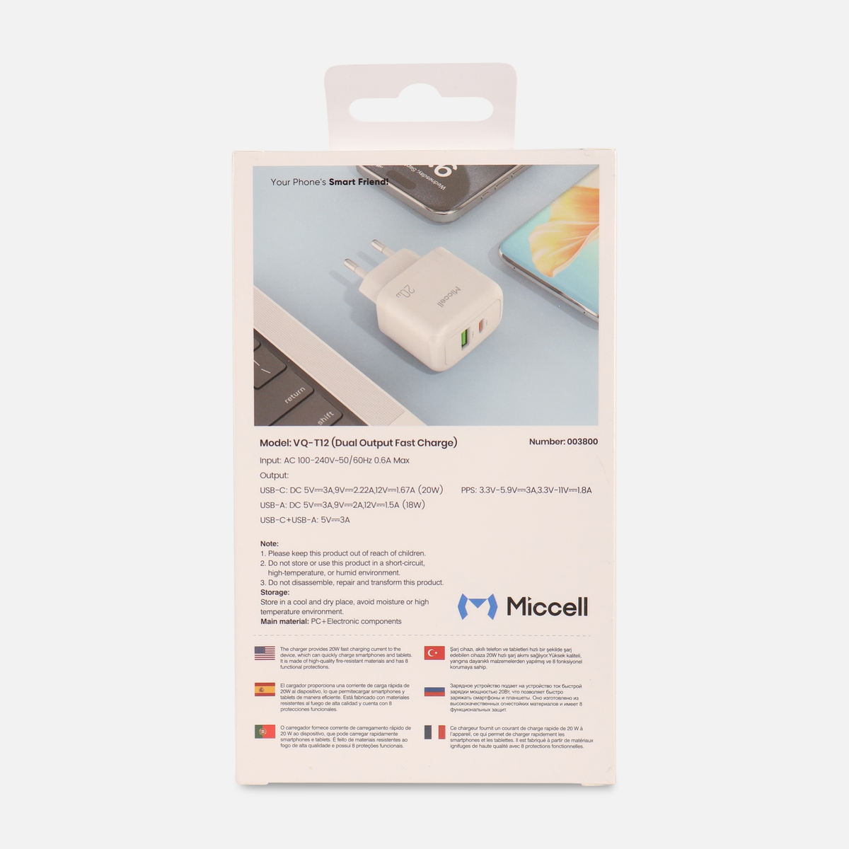 20W Dual Port EU Wall Charger USB-C & USB-A