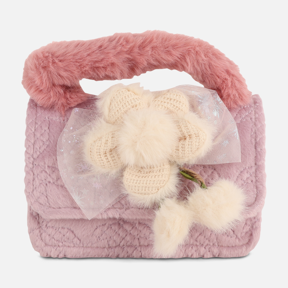 Girls Faux Fur Flower Crossbody Bag