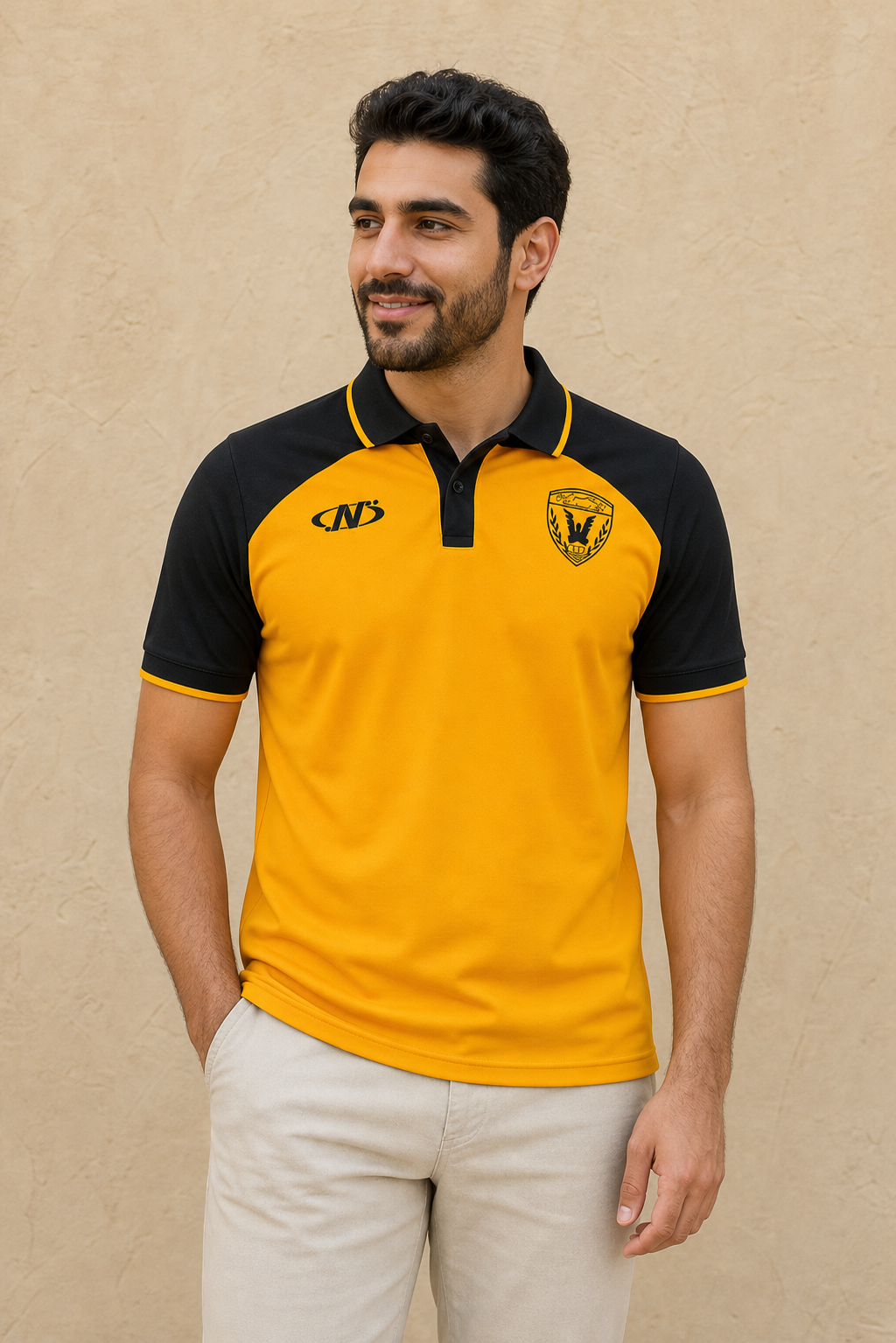 Mens Qadsia T-Shirt Polo - ORANGE - on model