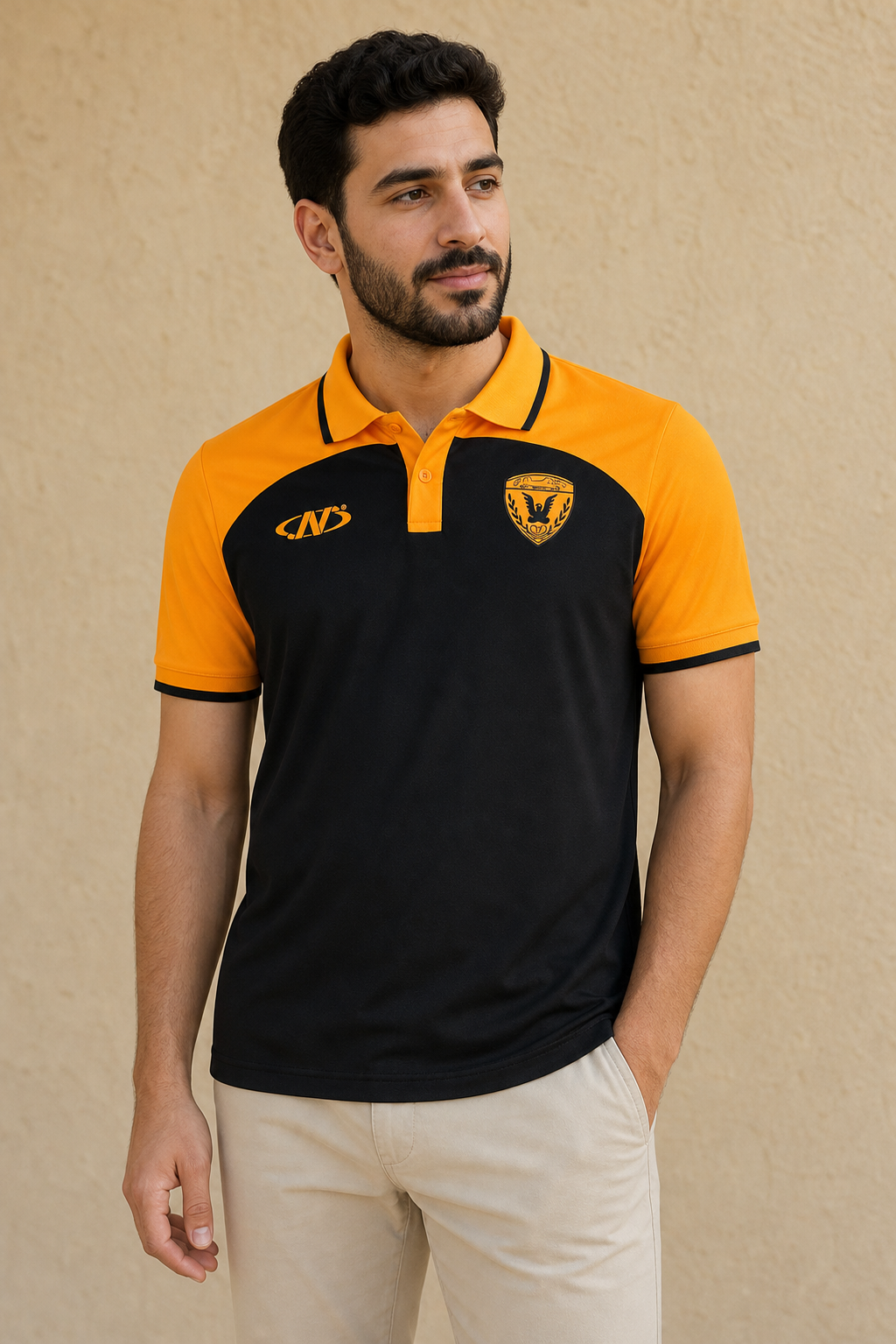 Mens Qadsia T-Shirt Polo - BLACK - on model