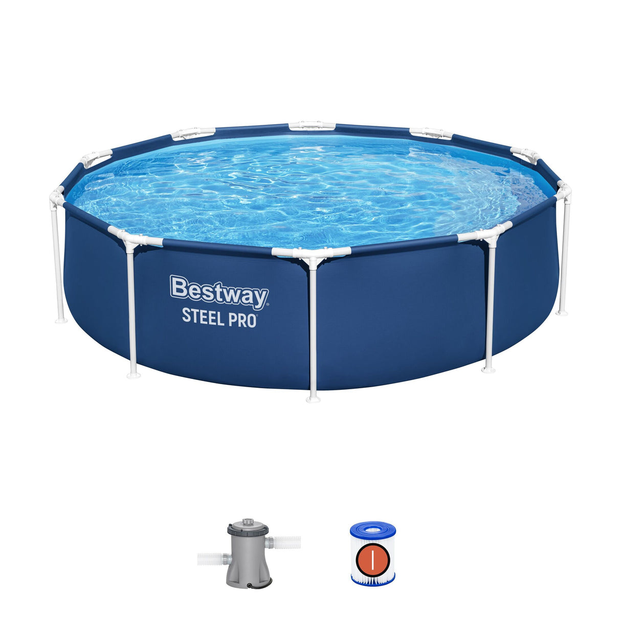 Round Pool Set Steel Pro - Above Ground Metal Frame Outdoor Swimming Pool