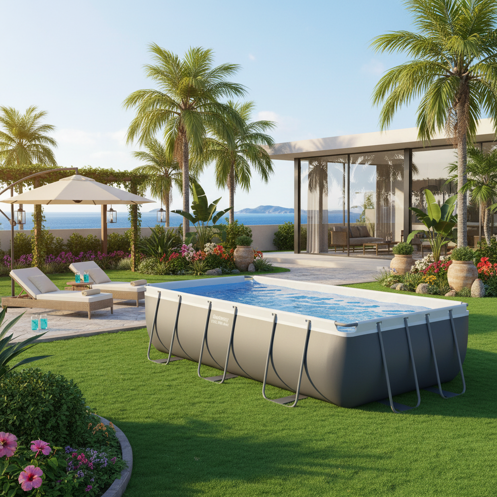 Rectangular Pool Set Steel Pro Max - Above Ground Metal Frame Swimming Pool