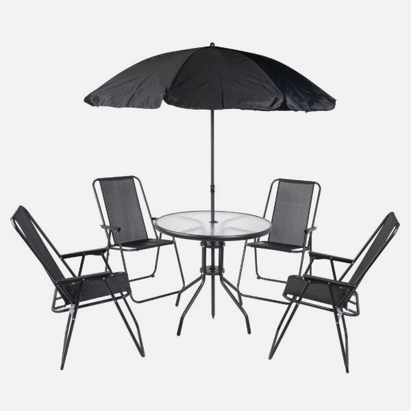 Steel Outdoor Patio Set With Parasol And Glass Table 6 Piece