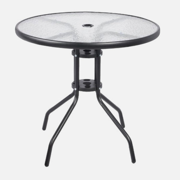 Steel Outdoor Patio Set With Parasol And Glass Table 6 Piece