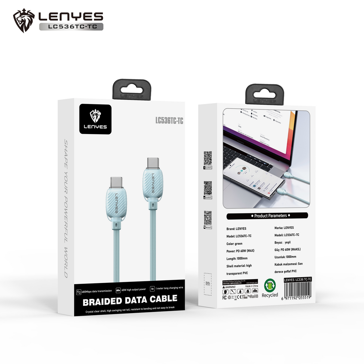 CABLE 1M TYPE-C TO TYPE-C PD (60W)