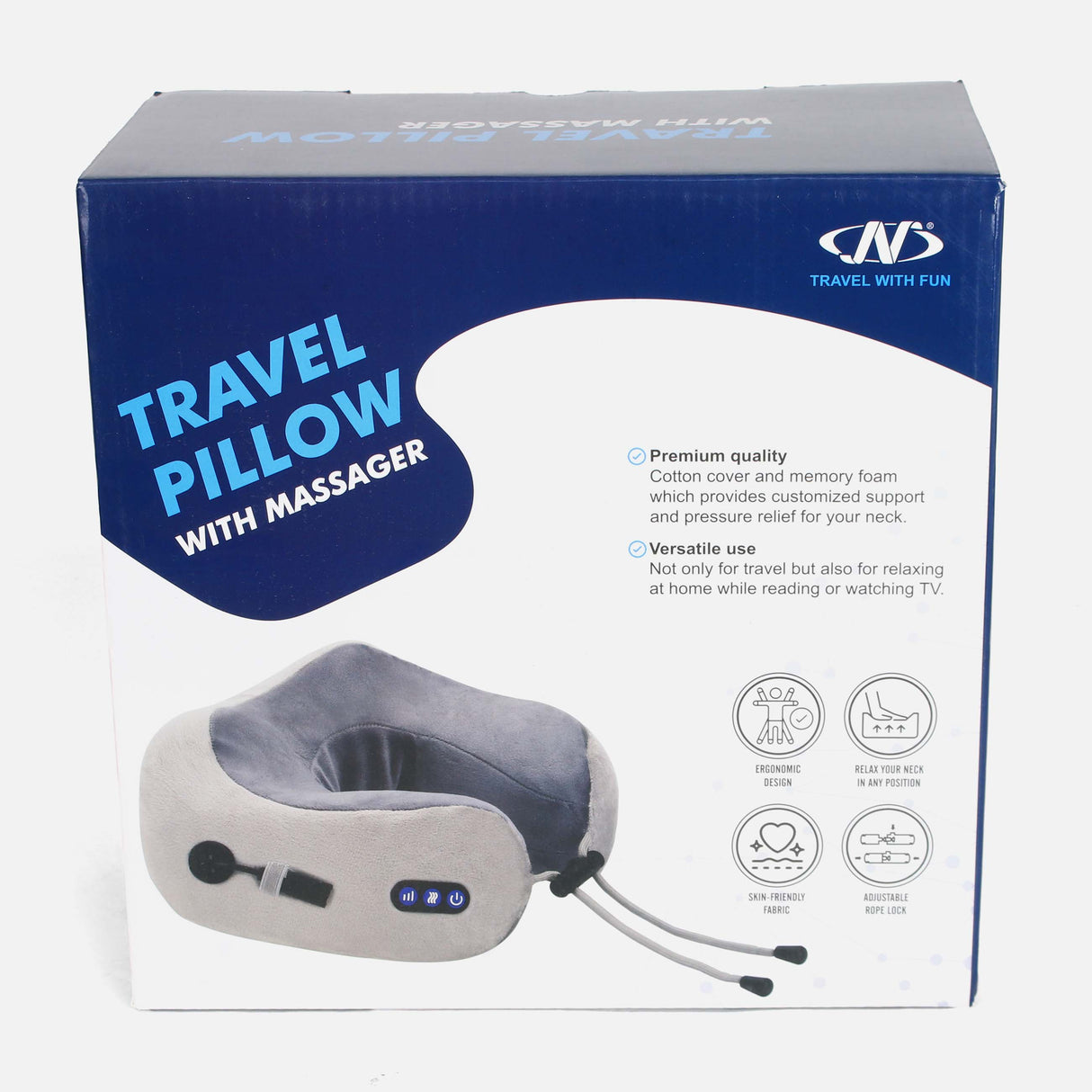 TRAVEL PILLOW FABRIC MEMORY FOAM + MASSAGER AND BATTERY