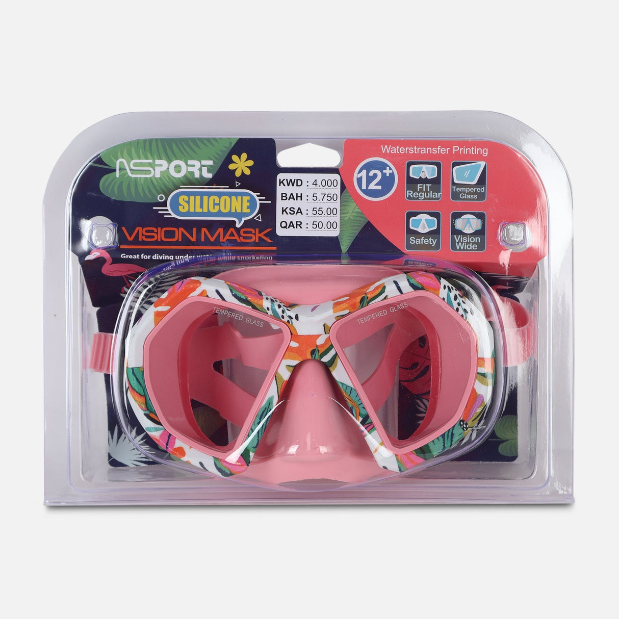 SWIM MASK TEMPERED GLASS LENS SILICONE MASK & STRAP(+12Y)