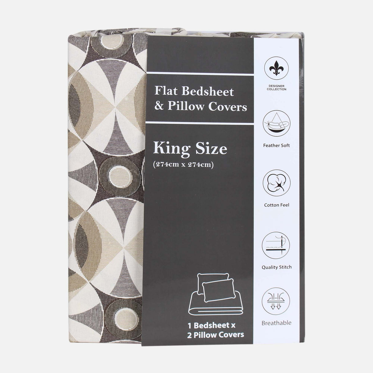 HONEY BRUSH KING BED SHEET WITH 2 PILLOW COVER (108X108 CM)