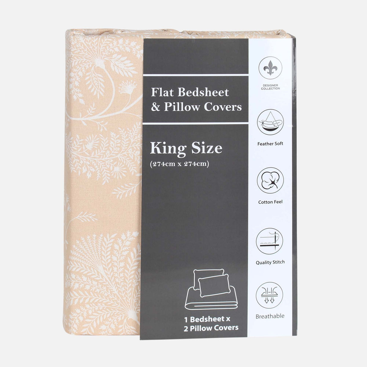 HONEY BRUSH KING BED SHEET WITH 2 PILLOW COVER (108X108 CM)