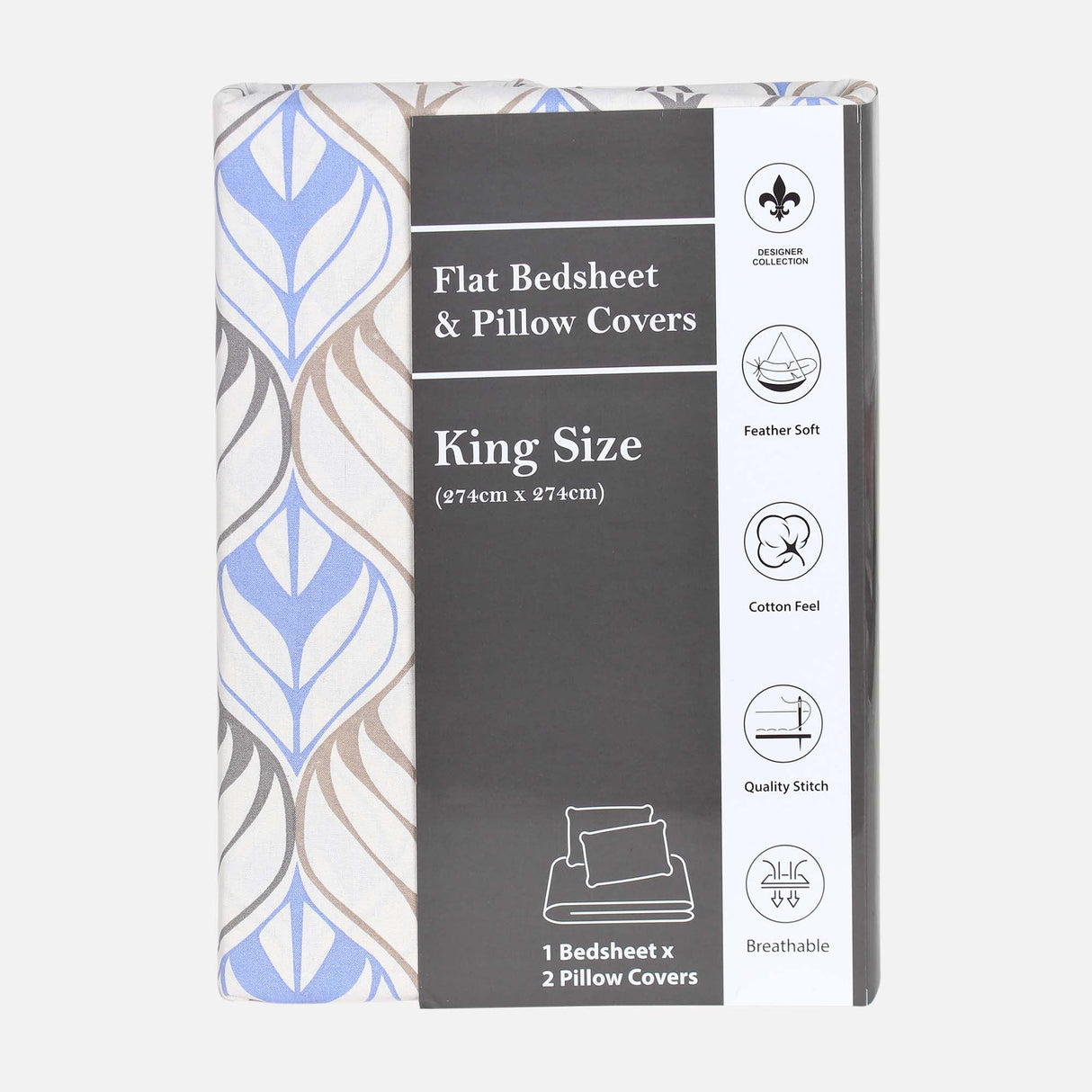 HONEY BRUSH KING BED SHEET WITH 2 PILLOW COVER (108X108 CM)