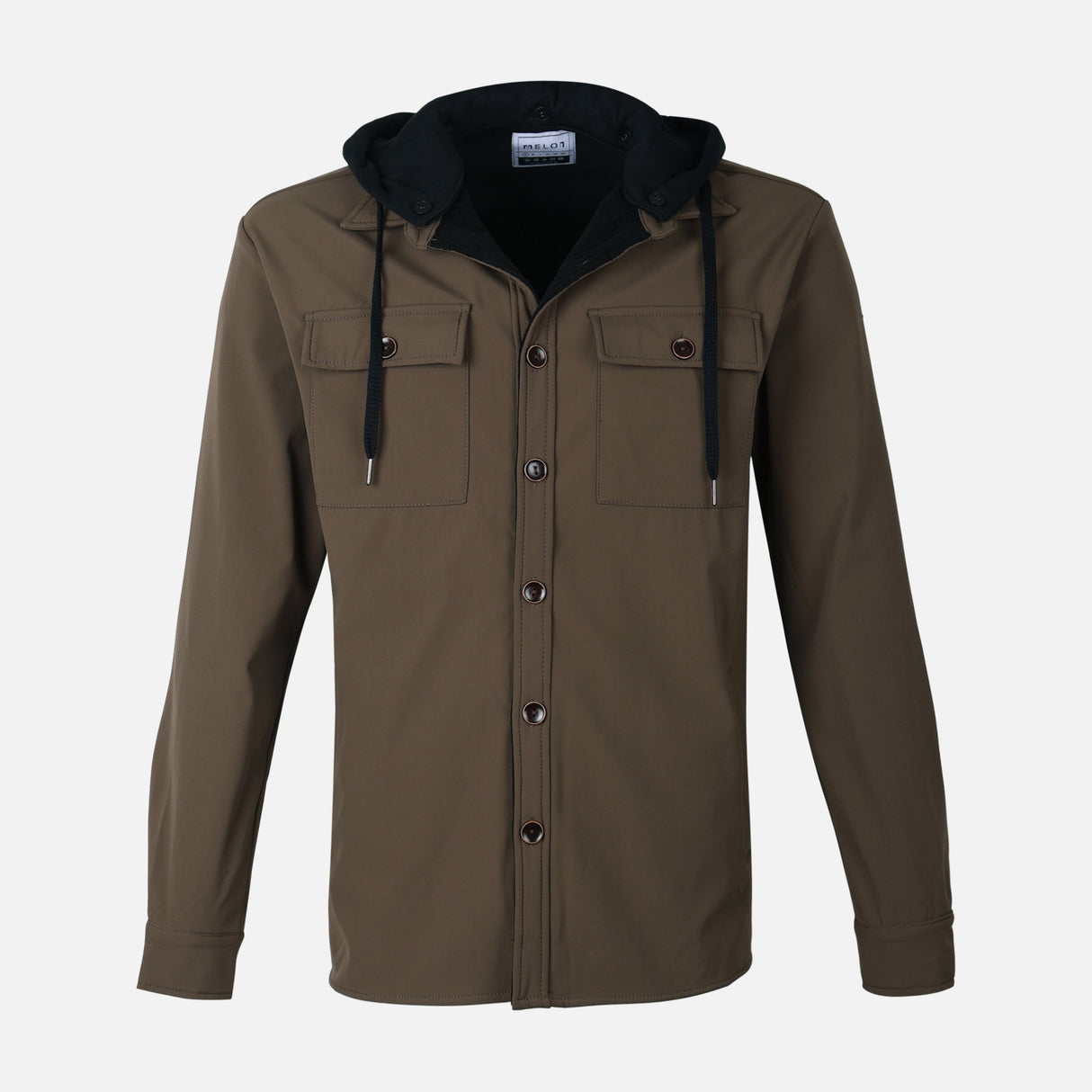 MEN HOODED LONG SLEEVE SHIRT WITH COLLAR