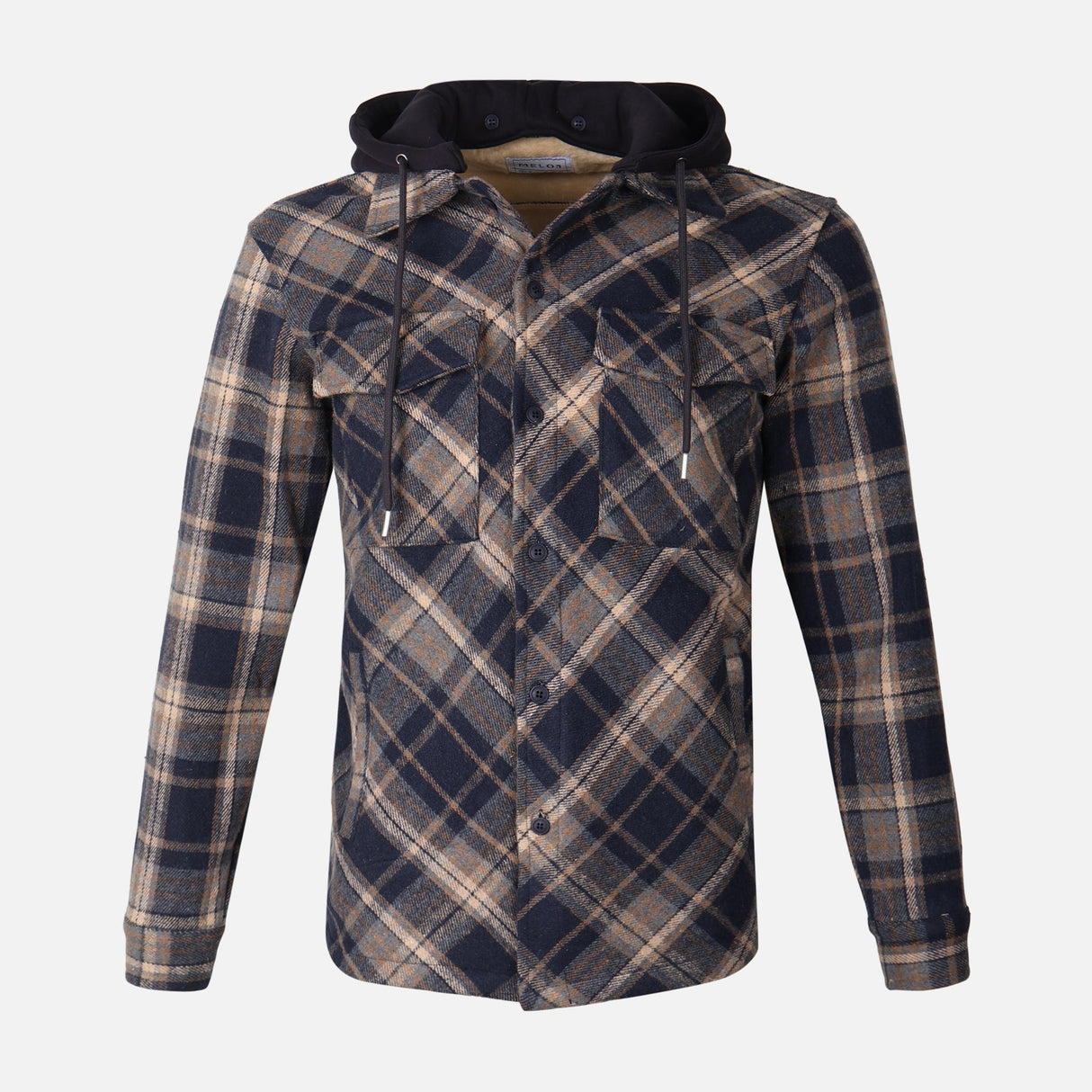 MEN HOODED LONG SLEEVE SHIRT WITH COLLAR