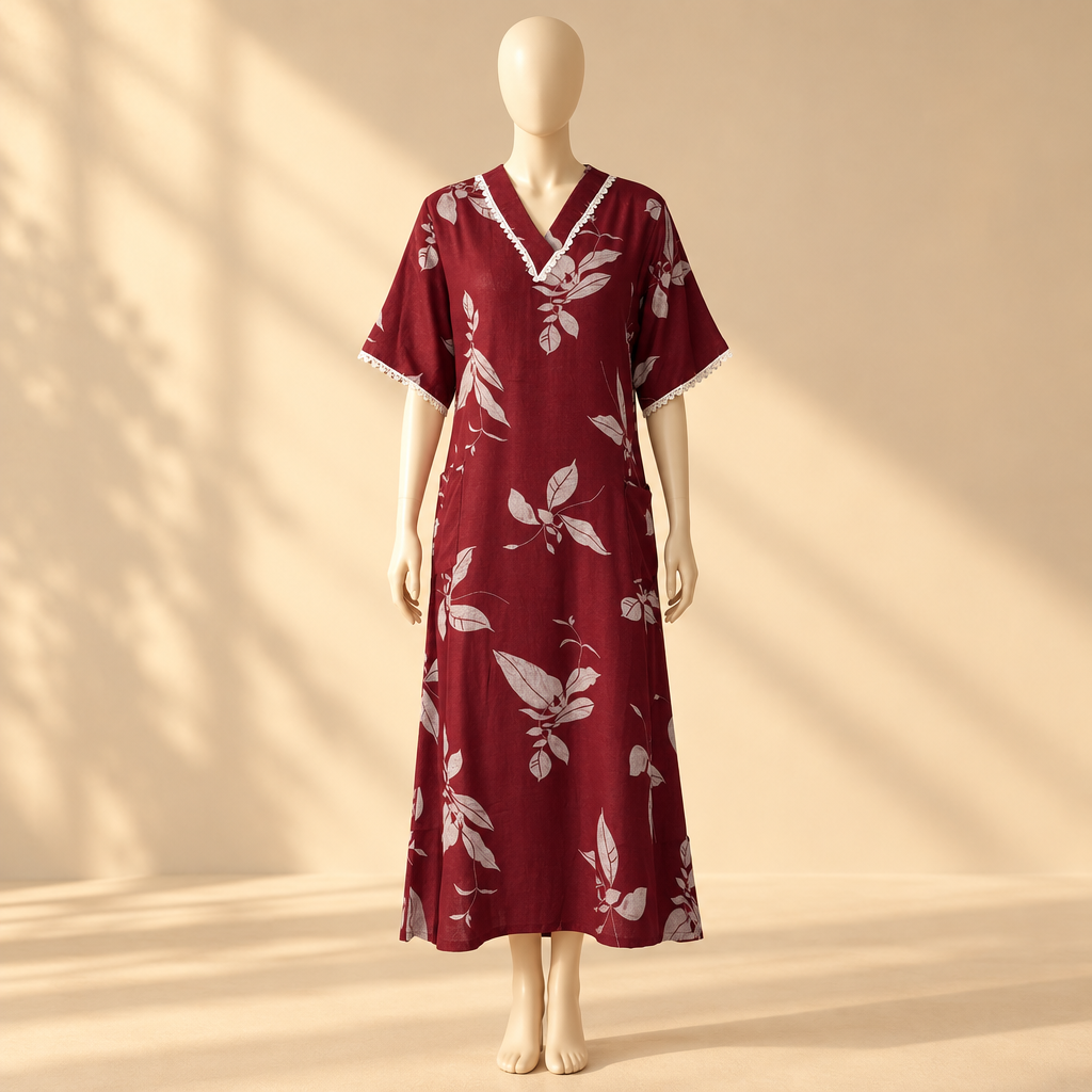 Women Alpine Pocket Midi Gown Short Sleeve Dress