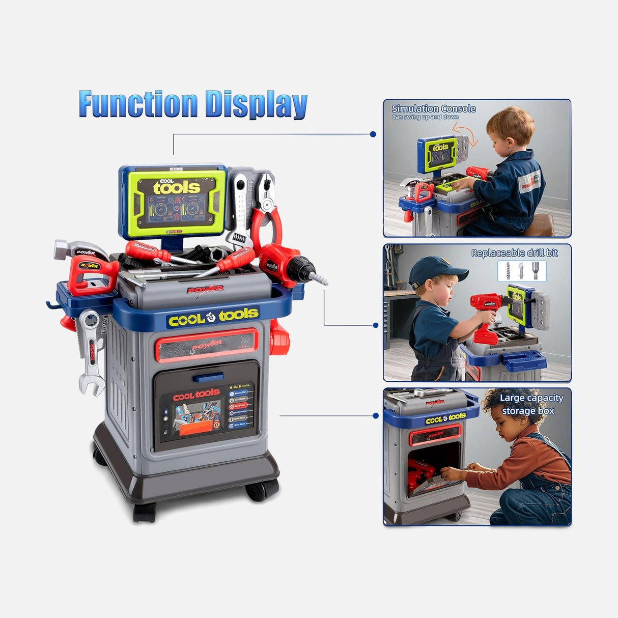 Toy Tool Cart Set For Kids With Accessories And Storage Box
