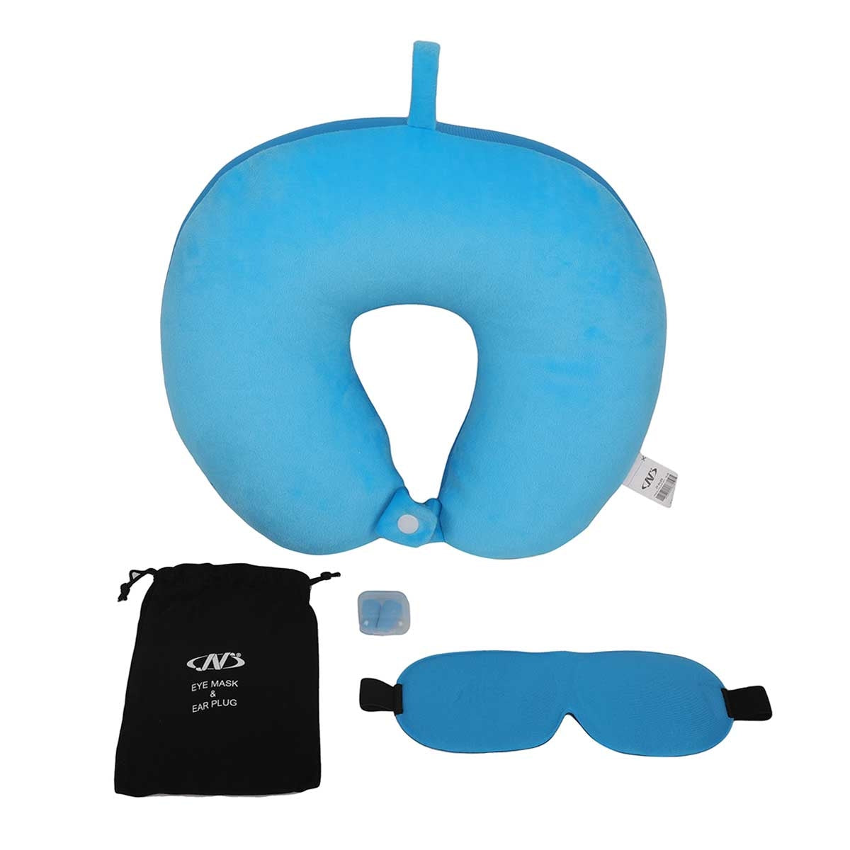 وسادة للرقبة وقناع للعين مع سدادة الأذن (أزرق)
