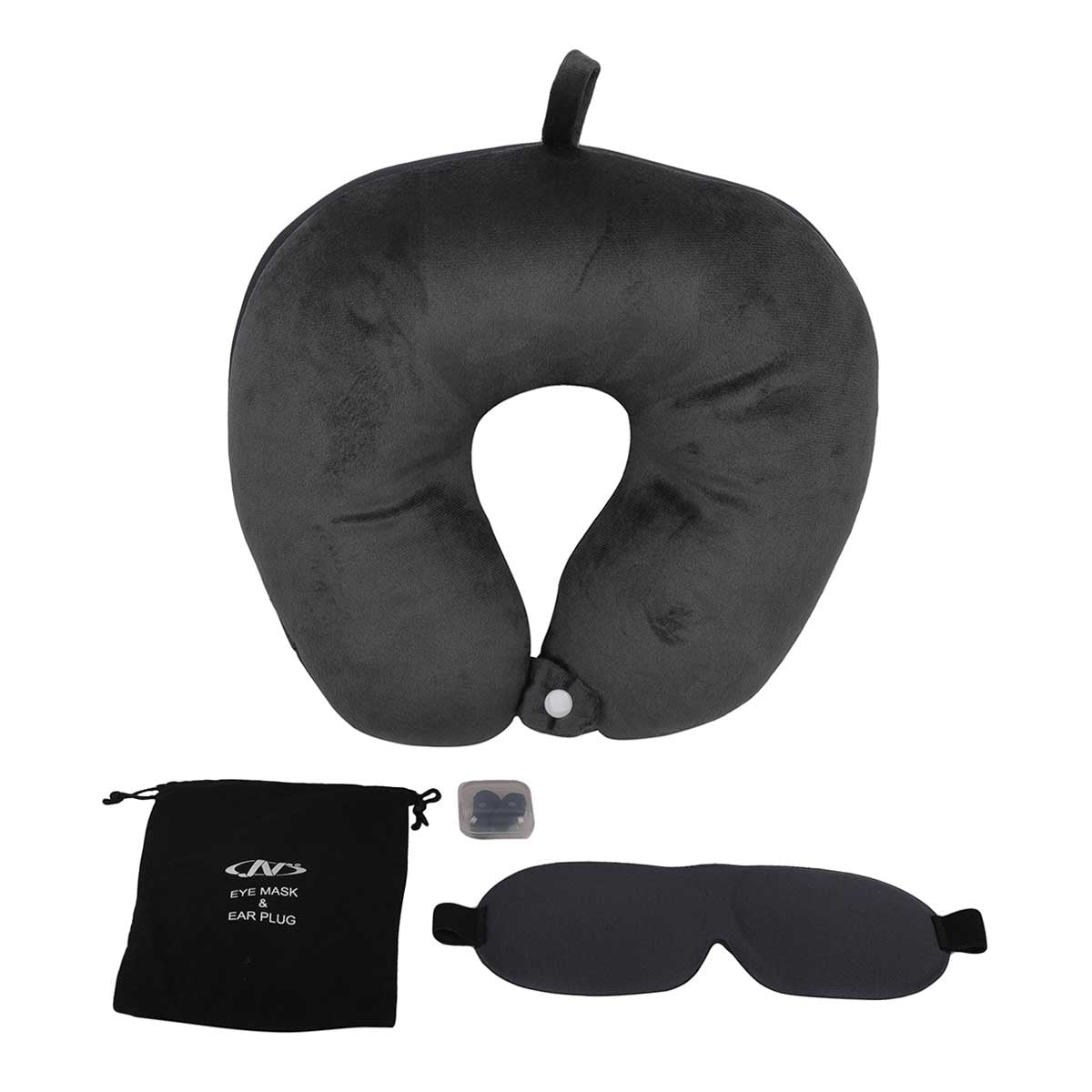 وسادة للرقبة وقناع للعين مع سدادة الأذن (رمادى)