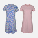 LADIES COTTON SHORT SLEEVE SLEEP DRESS SET (2 PACK)